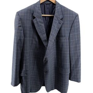 Men's Blue Wool‎ Plaid Blazer Jacket S. Cohen Lanificio di Pray 56L